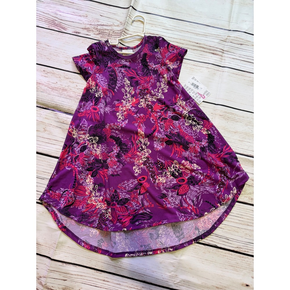 LuLaRoe Scarlett Kids Dress Size 8 Purple Pink Floral High Low Swing NWT
